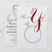 Diamond Ring Ze zei ja Silver en Burgundy Party Kaart (Voorkant / Achterkant)