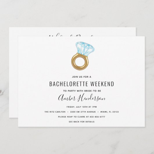 Diamond Ring Zwembad Float Bachelorette Routebesch Kaart (Voorkant / Achterkant)