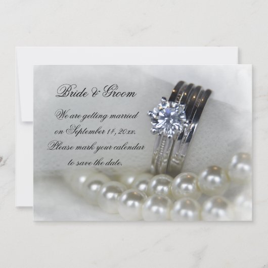 Diamond Rings and Pearls Wedding Save the Date Kaart (Voorkant)