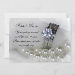 Diamond Rings and Pearls Wedding Save the Date Kaart