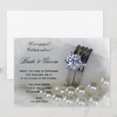 Diamond Rings and White Pearls Engagement Party Kaart (Voorkant / Achterkant)