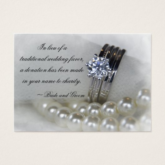 Diamond Rings en Pearls Wedding Charity Favors Visitekaartje (Voorkant)