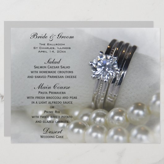 Diamond Rings en Pearls Wedding Menu (Voorkant / Achterkant)