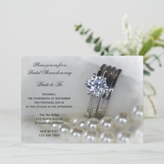 Diamond Rings en White Pearls Vrijgezellenfeest Kaart (Staand voorkant)