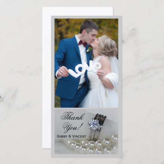 Diamond Rings en White Pearls Wedding Dank u Bedankkaart (Voorkant / Achterkant)