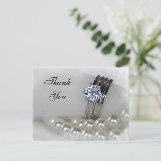 Diamond Rings en White Pearls Wedding Dank u Briefkaart (Staand voorkant)
