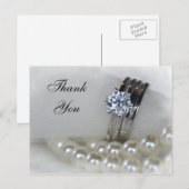 Diamond Rings en White Pearls Wedding Dank u Briefkaart (Voorkant / Achterkant)