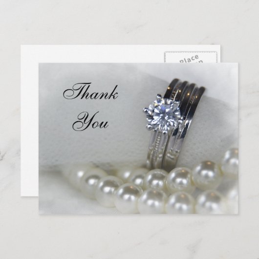 Diamond Rings en White Pearls Wedding Dank u Briefkaart (Voorkant / Achterkant)