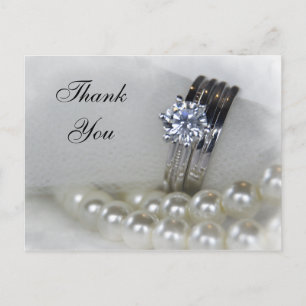 Diamond Rings en White Pearls Wedding Dank u Briefkaart