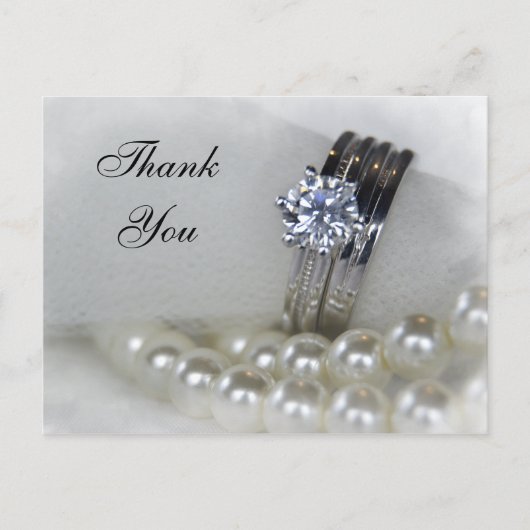 Diamond Rings en White Pearls Wedding Dank u Briefkaart (Voorkant)