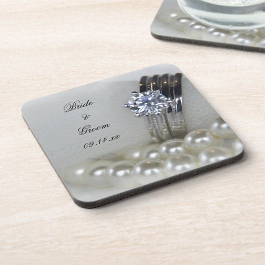 Diamond Rings en White Pearls Wedding Drankjes Onderzetter (Linkerzijde)