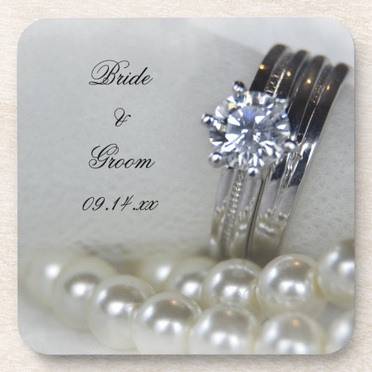 Diamond Rings en White Pearls Wedding Drankjes Onderzetter (Voorkant)