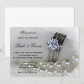 Diamond Rings en White Pearls Wedding Kaart (Voorkant / Achterkant)