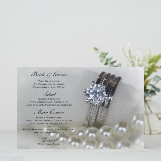 Diamond Rings en White Pearls Wedding Menu (Staand voorkant)