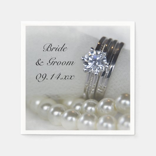 Diamond Rings en White Pearls Wedding Servetten (Voorkant)