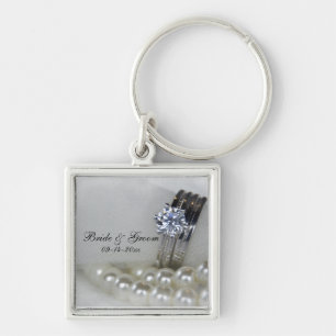 Diamond Rings en White Pearls Wedding Sleutelhanger