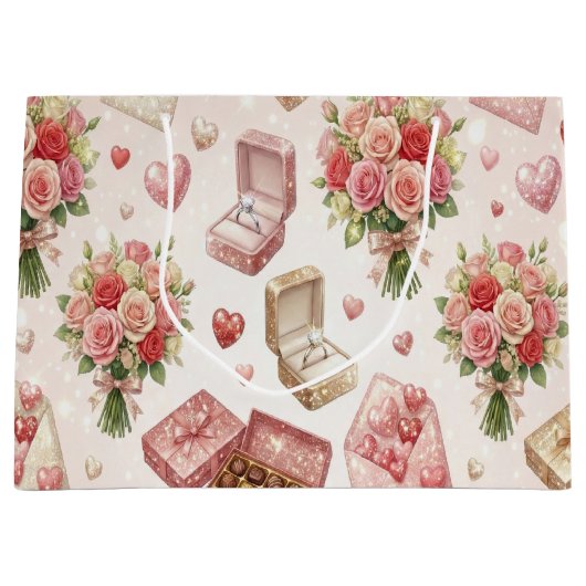 Diamond Rings, Roses & Luxury Gift Boxes Pattern Groot Cadeauzakje (Voorkant)