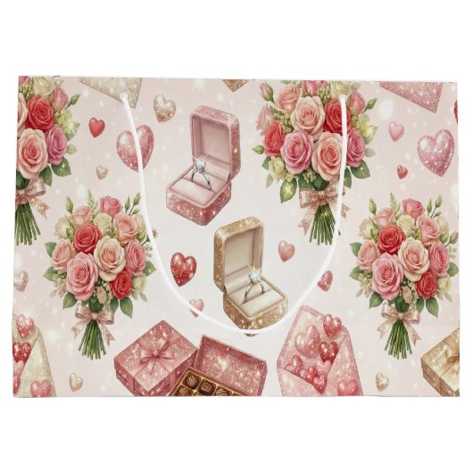 Diamond Rings, Roses & Luxury Gift Boxes Pattern Groot Cadeauzakje (Achterkant)