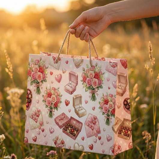 Diamond Rings, Roses & Luxury Gift Boxes Pattern Groot Cadeauzakje