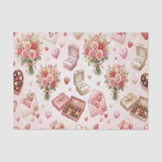 Diamond Rings, Roses & Luxury Gift Boxes Pattern Tissuepapier (Voorkant)