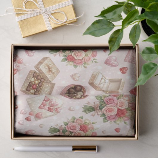 Diamond Rings, Roses & Luxury Gift Boxes Pattern Tissuepapier (Geschenk)