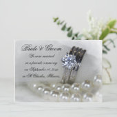 Diamond Rings White Pearls Marriage Announding Aankondiging (Staand voorkant)