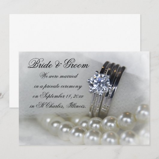 Diamond Rings White Pearls Marriage Announding Aankondiging (Voorkant / Achterkant)