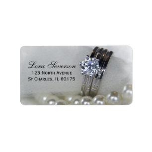 Diamond Rings White Pearls Wedding Return Address Etiket