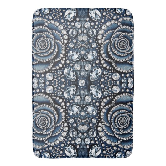 Diamond Roos & Denim Glam Bling Juwelen Badmat (Voorkant Verticaal)