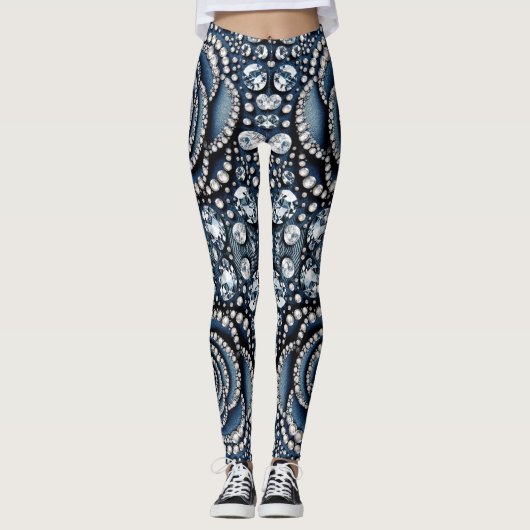 Diamond Roos & Denim Glam Bling Juwelen Leggings (Voorkant)