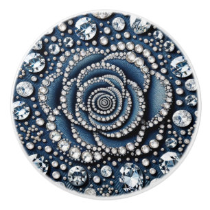 Diamond Roos & Denim Glam Bling Keramische Knop