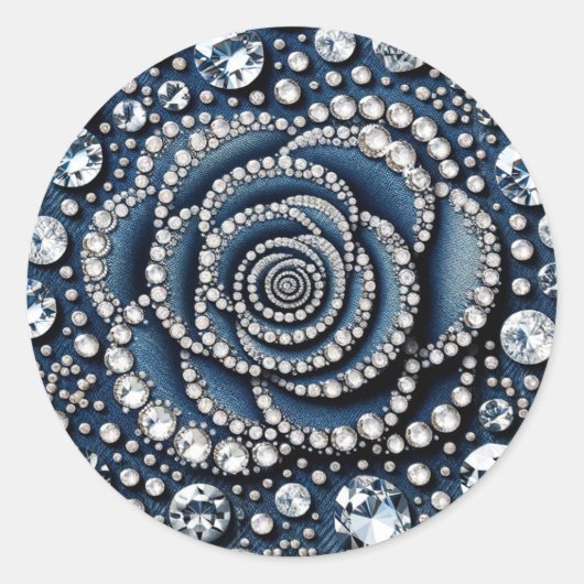Diamond Roos & Denim Glam Sweet 16 Verjaardagsfees Ronde Sticker (Voorkant)