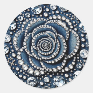 Diamond Roos & Denim Glam Sweet 16 Verjaardagsfees Ronde Sticker