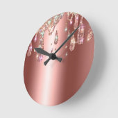 Diamond Roos Gold Drip | Glitter Drops op Sateen Ronde Klok (Hoek)