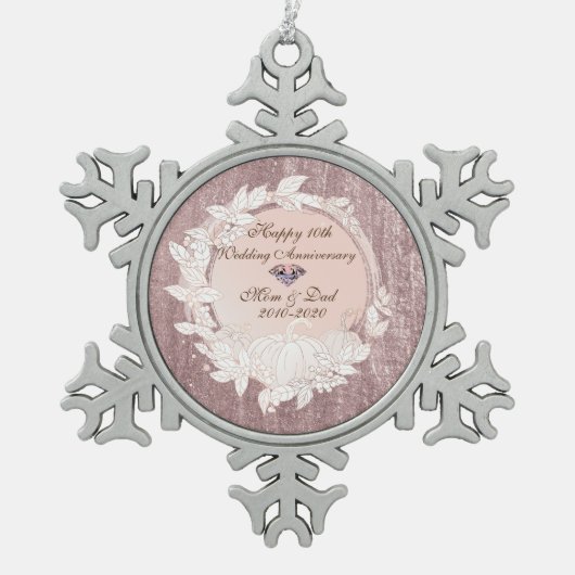 Diamond Roos Gold Pumpkin10th Wedding Jubileum Tin Sneeuwvlok Ornament (Voorkant)