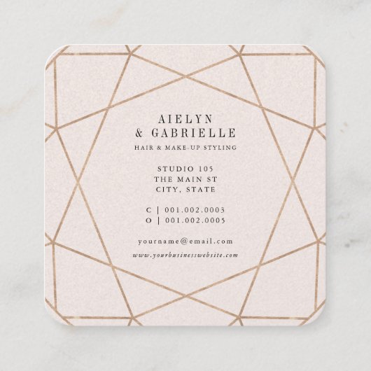 Diamond Roos Gouden Edelsteen Geometrisch Stijlvol Vierkante Visitekaartje (Achterkant)