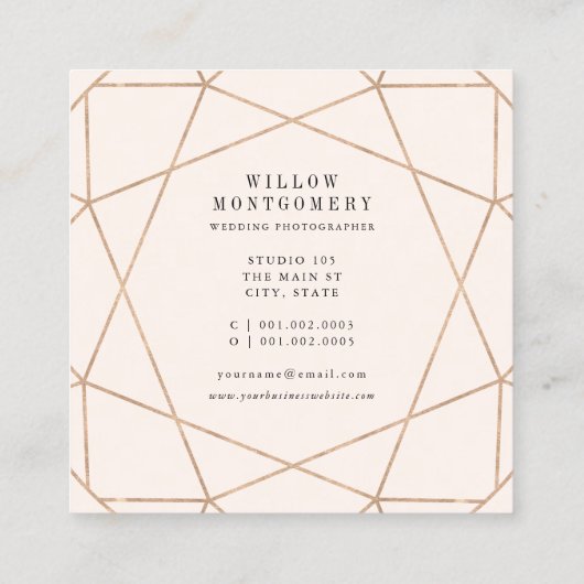 Diamond Roos Gouden Edelsteen Geometrische Stijlvo Vierkante Visitekaartje (Achterkant)