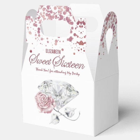 Diamond Roze Rose Goud Sweet Sixteen Bedankdoosjes (Geopend)