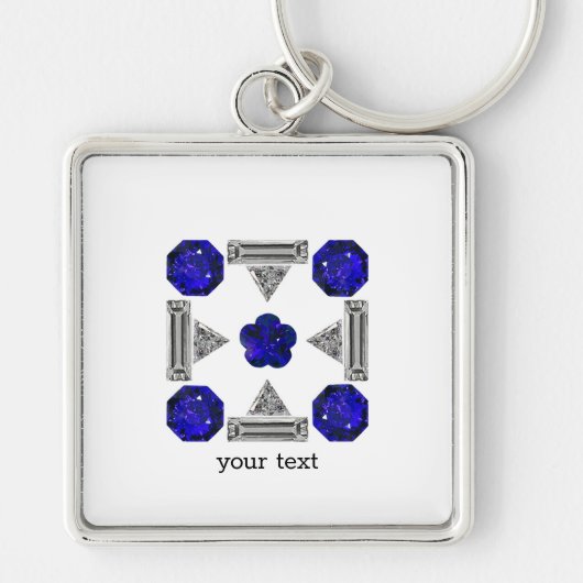 Diamond Sapphire Gemstone Art, Blue Sleutelhanger (Voorkant)