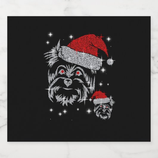 Diamond Schnauzer Hond Kerstmis Sparkling Wijnetiket (Enkel label)