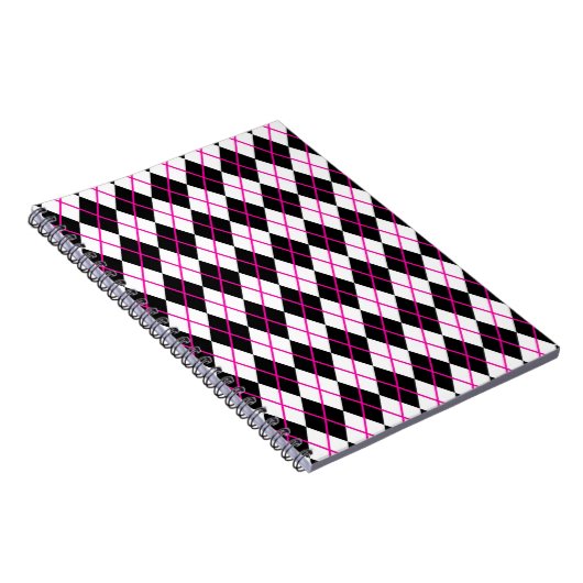 Diamond Shape Argyle Print Black and Pink Notitieboek (Rechterzijde)