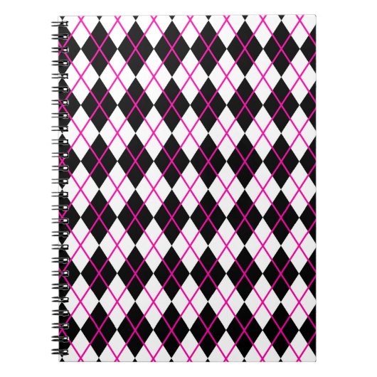 Diamond Shape Argyle Print Black and Pink Notitieboek (Voorkant)