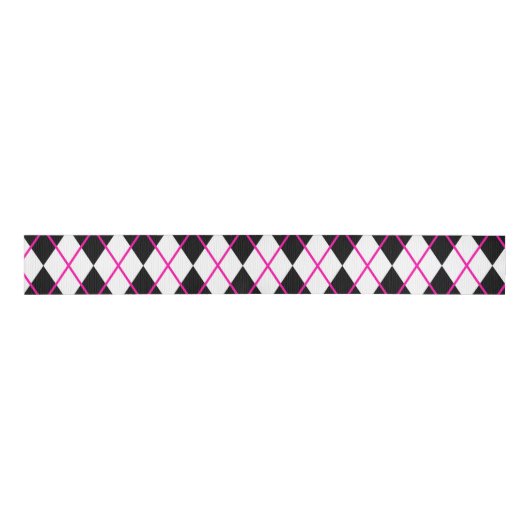 Diamond Shape Argyle Print Black Pink Ribbon Grosgrain Lint (Voorkant)