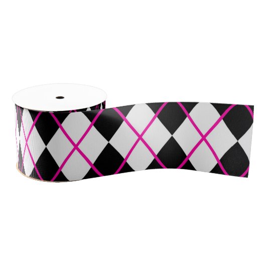 Diamond Shape Argyle Print Black Pink Ribbon Grosgrain Lint (Spoel)
