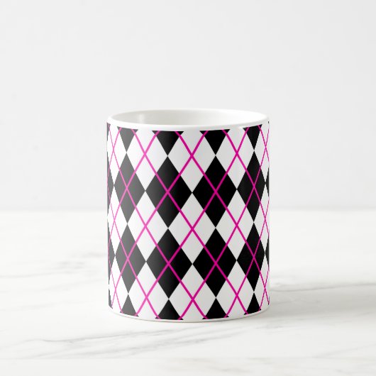 Diamond Shape Argyle Print Cup Mug Black Pink Koffiemok (Center)