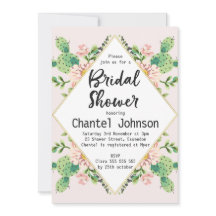 Diamond Shape Cactus Bridal Shower Invitation