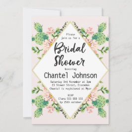 Diamond Shape Cactus Bridal Shower Invitation Kaart