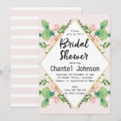 Diamond Shape Cactus Bridal Shower Invitation Kaart (Voorkant / Achterkant)