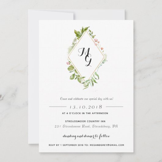 Diamond Shape Waterverf Crest Greenery Invitation Kaart (Voorkant)