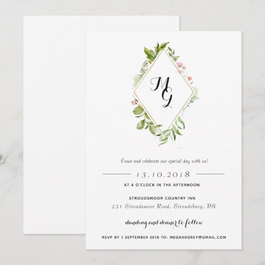 Diamond Shape Waterverf Crest Greenery Invitation Kaart (Voorkant / Achterkant)